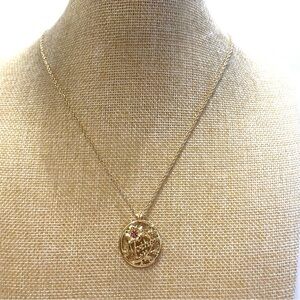 Avon Necklace gold tone w/ floral pendant w/ “Mother” & pink rhinestone